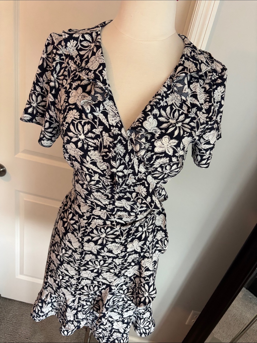LOFT Black and White Floral Wrap Dress